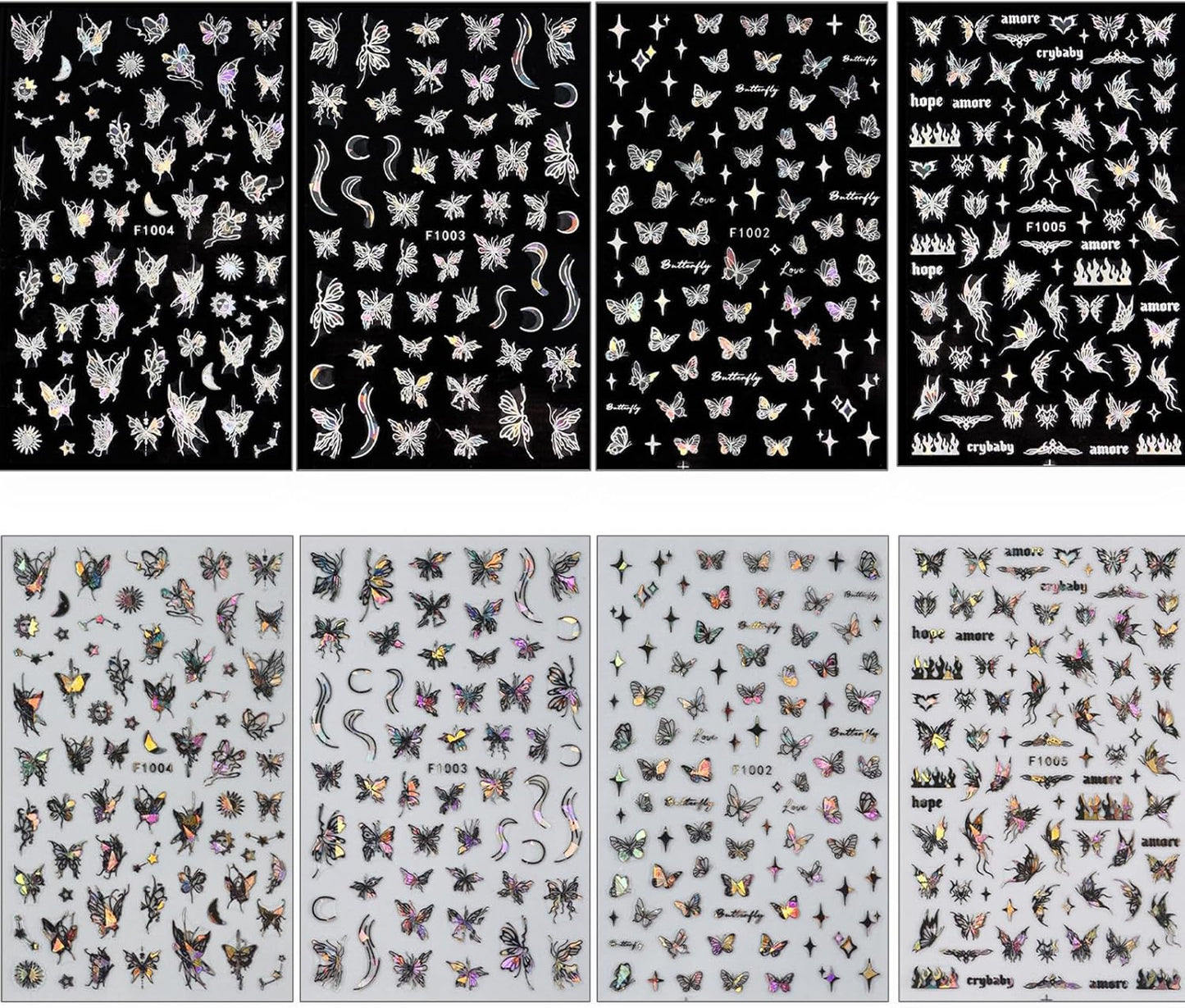 Butterfly Nail Art Stickers Decals 3D Self-Adhesive Laser Butterfly Nail Stickers Holographic Butterflies Design Nail Art Supplies for Women Acrylic Nail Art Decoration Accessories 8 Sheets-Velvo Beauty