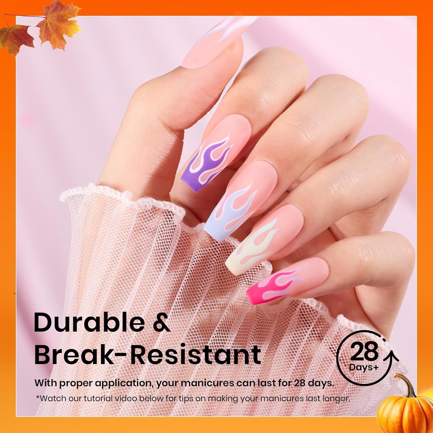 Beetles Gel Nail Tips Medium Coffin Etch X Nail Tips, 12 Sizes 288Pcs Pre Shaped Half Matte Press On Nails Full Cover False Nails for Pastel Spring Nails Acrylic Fake Nails Nail Extensions Kit-Velvo Beauty