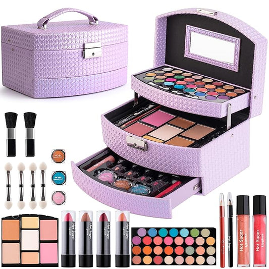 Hot Sugar Girls Makeup Kit for Birthday Gift, All in One Beginner Makeup Kit for Women Full Kit, Christmas Makeup Set for Teens 10 12 13 16 Includes Real Cosmetics and Makeup Tools (Purple)-Velvo Beauty