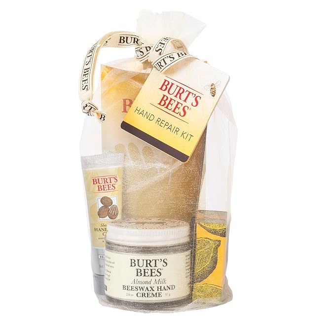 Burt's Bees Back to School Gifts Ideas, 3 Body Care College Dorm Products, Hand Repair Set - Almond and Milk Cream, Lemon Butter Cuticle Cream & Shea Butter Cream, with gloves-Velvo Beauty