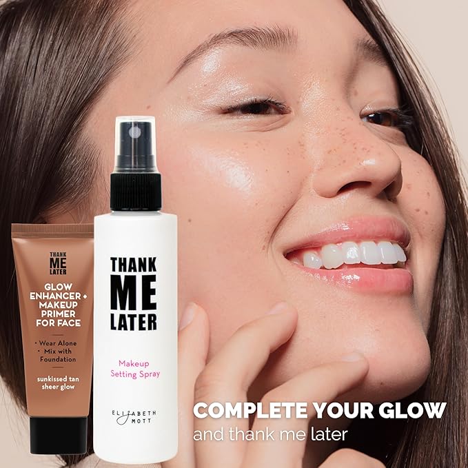Elizabeth Mott Thank Me Later Glow Enhancer - Hydrating Face Primer & Highlighter for Radiant Skin, Vegan & Cruelty-Free, No Sulfates, Parabens, or Phthalates - Tan Sheer Glow Shade - 30g-Velvo Beauty