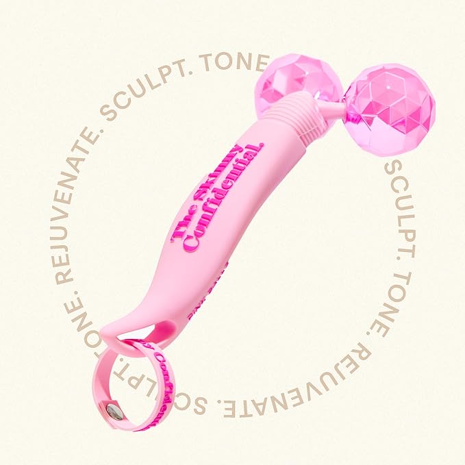 The Skinny Confidential Face Roller - Pink Balls Eye & Facial Roller Massager - Face Massage Tools Skincare for Wrinkles & Fine Lines, Sculpt, Contour, Tighten & De-Puff Skin-Velvo Beauty