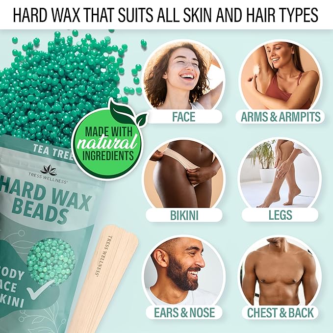 Tress Wellness Waxing Kit for Sensitive Skin – Safe for Face & Skin, Prep & Aftercare Spray, Easy to Use – At-Home Kit for Face, Bikini, Brazilian & Full Body – Black, No Display-Velvo Beauty