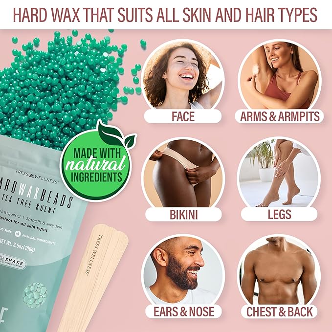 Tress Wellness Waxing Kit for Sensitive Skin – Safe for Face & Skin, Prep & Aftercare Spray, Easy to Use – At-Home Kit for Face, Bikini, Brazilian & Full Body - Pink, No Display-Velvo Beauty
