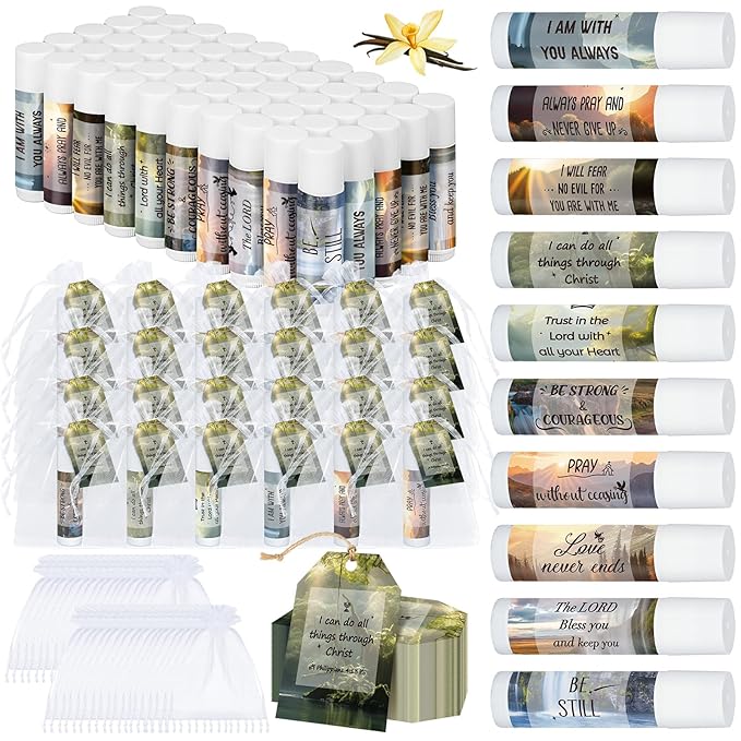 50 Sets Lip Balms Christian Gifts for Women Religious Scripture Bible Verse Inspirational Motivational Small Thank You Gifts for Church Sunday School Vanilla Flavor-Velvo Beauty