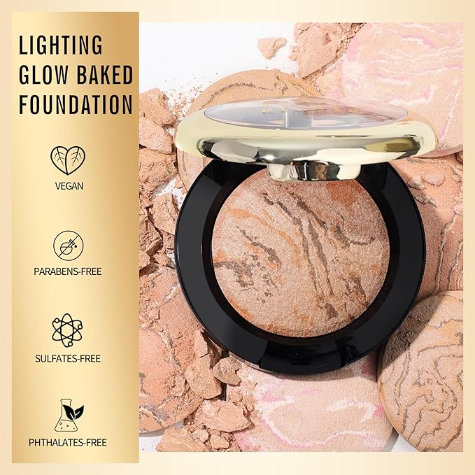 KIMUSE Lighting Glow Baked Foundation, Brighten Color, Color Corrector, Buildable Coverage, Lightweight Powder Foundation, Radiant Natural Finish-Velvo Beauty