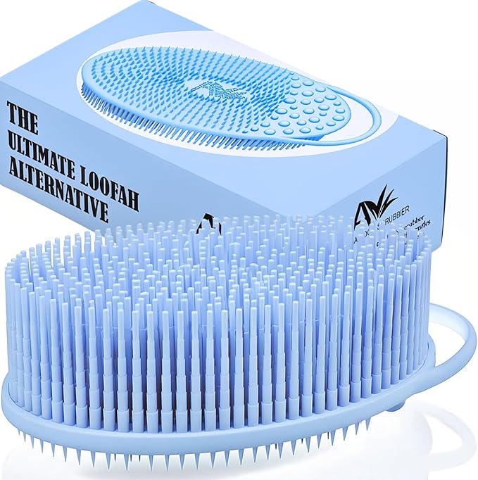 Avilana Silicone Body Scrubber – Gentle Shower Brush & Loofah Alternative- Food Grade & Lab Tested – Fast-Drying, Hygienic, BPA-Free Silicone Body Gentle Exfoliator (Blue, Exfoliate)-Velvo Beauty