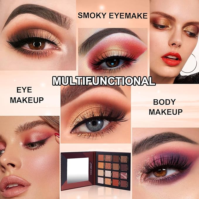 Rechoo 16 Colors Eyeshadow Make-up Palette Neked, Nude Brown Color Matte Shimmer Eye Shadow, High-Pigmented Eyeshadow Neutral, Long-lasting Powder Eyeshadow Palette for Daily and Smokey Make-up-Velvo Beauty