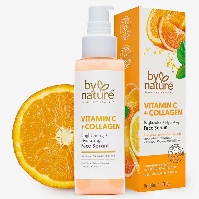 By Nature Vitamin C + Collagen Face Serum - Restore and Energize Tired Skin with Brightening Vitamin C, Plumping Collagen, Plus Texture Enhancing Turmeric - Premium Skin Care Serum for Face - 3fl. oz.-Velvo Beauty