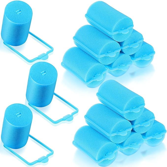 Geyoga 18 Pieces Sponge Hair Rollers Large Soft Foam Hair Styling Curlers Large Size Hairdressing Curlers for Women(1.4 x 2.6 Inches,Blue)-Velvo Beauty