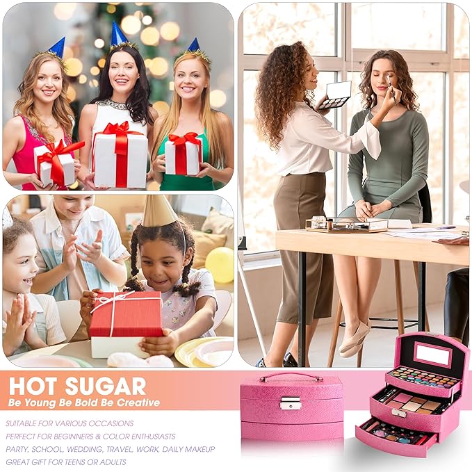 Hot Sugar Girls Makeup Kit for Birthday Gift, All in One Beginner Makeup Kit for Women Full Kit, Christmas Makeup Set for Teens 10 12 13 16 Includes Real Cosmetics and Makeup Tools (Red)-Velvo Beauty