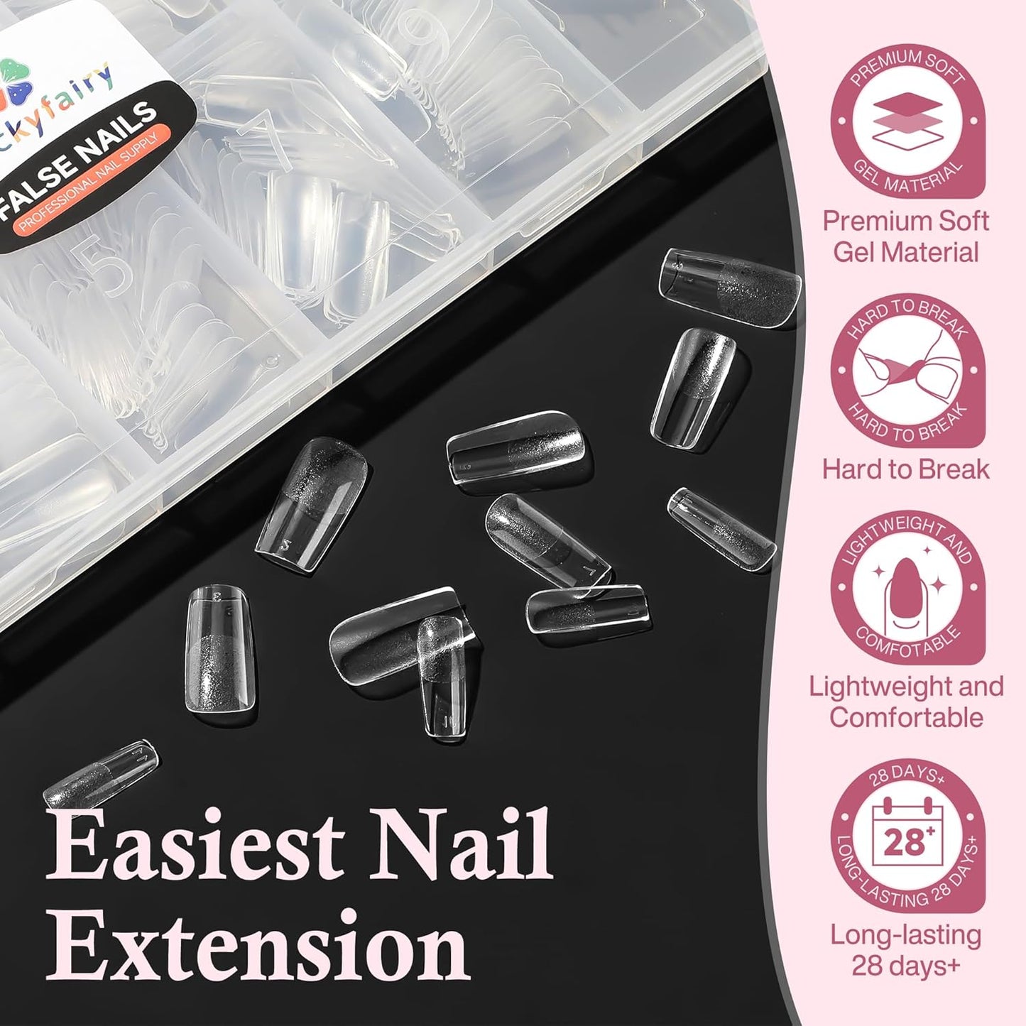 Nail Tips Square: 504pcs Pre-etched Square Press on Nails Clear Full Cover Fake Nails for French Nail Extension Salon Home DIY 12 Sizes Gel Tips-Velvo Beauty