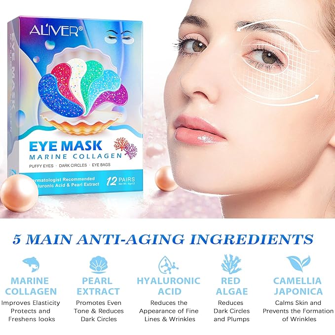 Under Eye Patches(12 Pairs), 6 Color Marine Collagen Eye Mask for Puffy Eyes, Dark Circles, Eye Bags, Wrinkles, Fine Lines.-Velvo Beauty