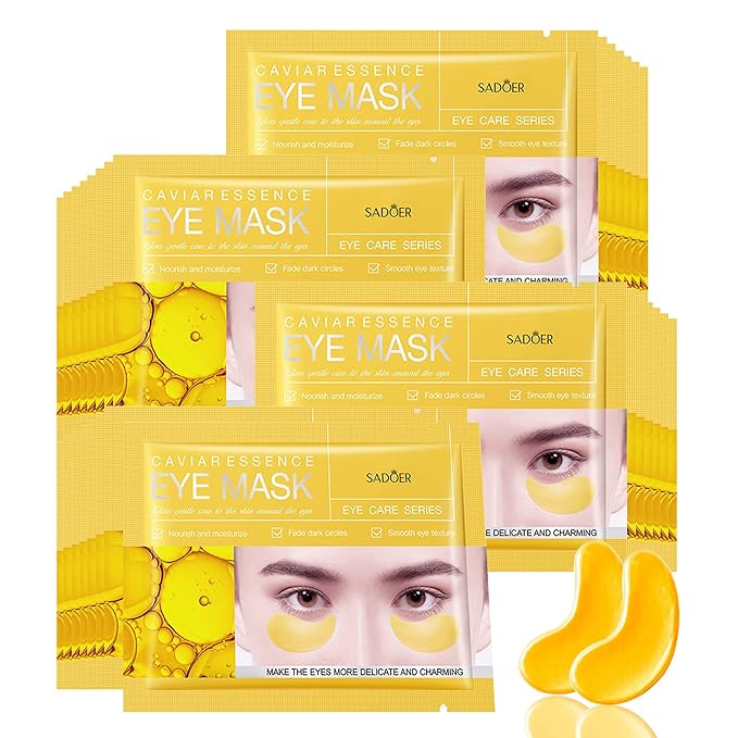 Under Eye Patches -30 Pairs Caviar Essence Eye Mask Eye Pads for Puffy Eyes, Reducing Dark Circles, Anti-Aging, Collagen Eye Mask for Moisturizing, Gold-Velvo Beauty