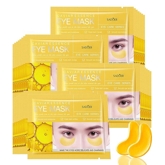 Under Eye Patches -30 Pairs Caviar Essence Eye Mask Eye Pads for Puffy Eyes, Reducing Dark Circles, Anti-Aging, Collagen Eye Mask for Moisturizing, Gold-Velvo Beauty
