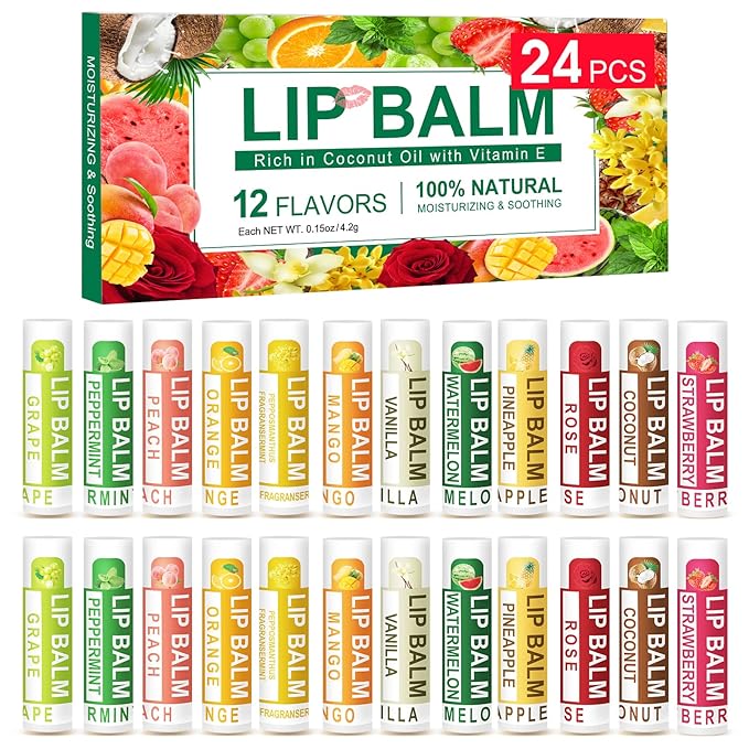 DMSKY 24 Pack Lip Balm, Natural Lip Balm Bulk with Vitamin E and Coconut Oil, Lip Care Product, Moisturizing Soothing Chapped Lips-Velvo Beauty