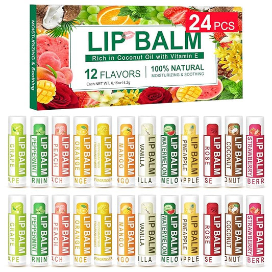 DMSKY 24 Pack Lip Balm, Natural Lip Balm Bulk with Vitamin E and Coconut Oil, Lip Care Product, Moisturizing Soothing Chapped Lips-Velvo Beauty