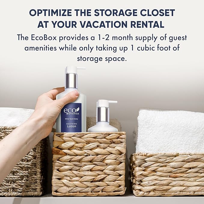 1-Shoppe Eco Botanics 20 Piece Ecobox All-In-Kit | White Tea and Honey Soap | 6 Shampoo, 4 Conditioner, 6 Body Wash & 4 Lotion | 10.14oz Hotel Soaps and Toiletries Bulk | Personal Care Products-Velvo Beauty