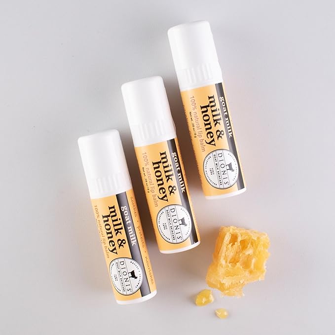 Dionis Goat Milk Skincare Milk & Honey Holiday Lip Balm Gift Set - Beeswax, Shea Butter & Coconut Oil Lip Care Products Made in The USA - Cruelty Free Lip Moisturizer For Chapped Lips, 0.28oz 3 Pack-Velvo Beauty