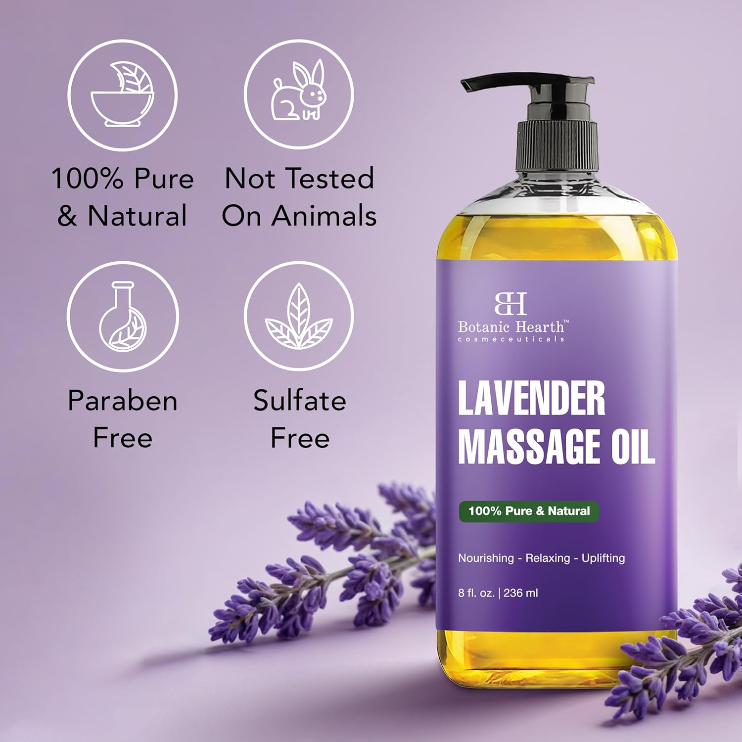 Lavender Massage Oil with Pure Lavender Oil (8 Fl Oz) Skin Tightening Massage Oil for Massage Therapy and Instant Absorption for Bum Thighs and Belly by Botanic Hearth-Velvo Beauty