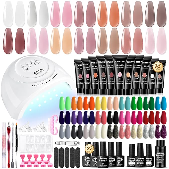 JEWHITENY 14 Colors Poly Gel Nail Kit 27 Colors Gel Nail Polish Kit With U V Light All In One Nail Art Starter Kit Suitable For All Seasons-Velvo Beauty