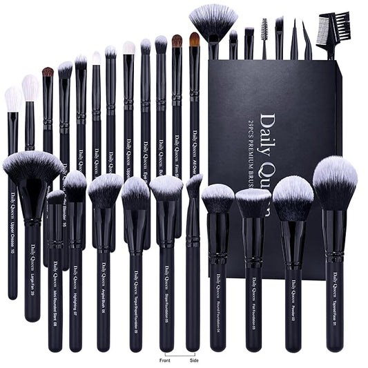 29pcs Black Professional Makeup Brush Set Kabuki Powder Concealers Eye shadows Blush Eyeliner Eyebrow Contour Eye blending Brushes (29pcs brush)-Velvo Beauty