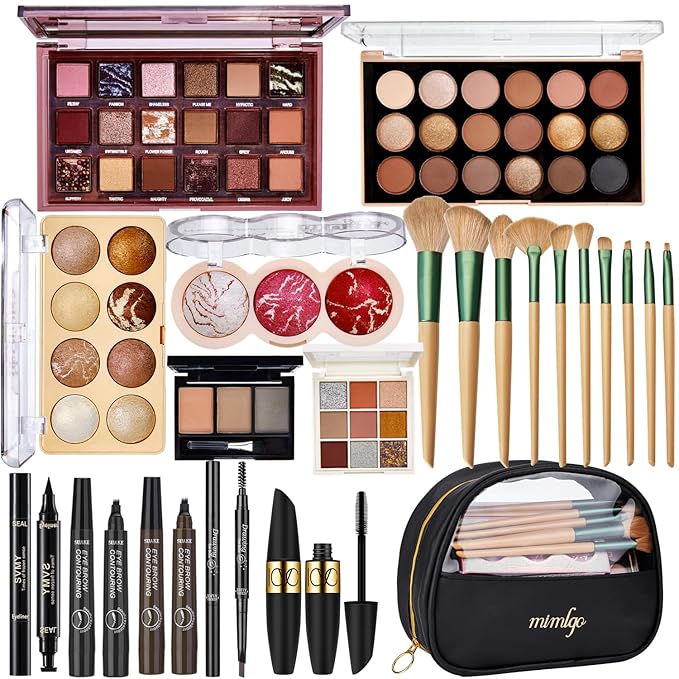All In One Makeup Kit for Women, Travel Makeup Kit, Make Up Sets Valentine's Day Gift, Includes Eyeshadow Palette Highlighter Contour Blush Eyeliner Eyebrow Powder Mascara Cosmetic Brushes Makeup Set-Velvo Beauty