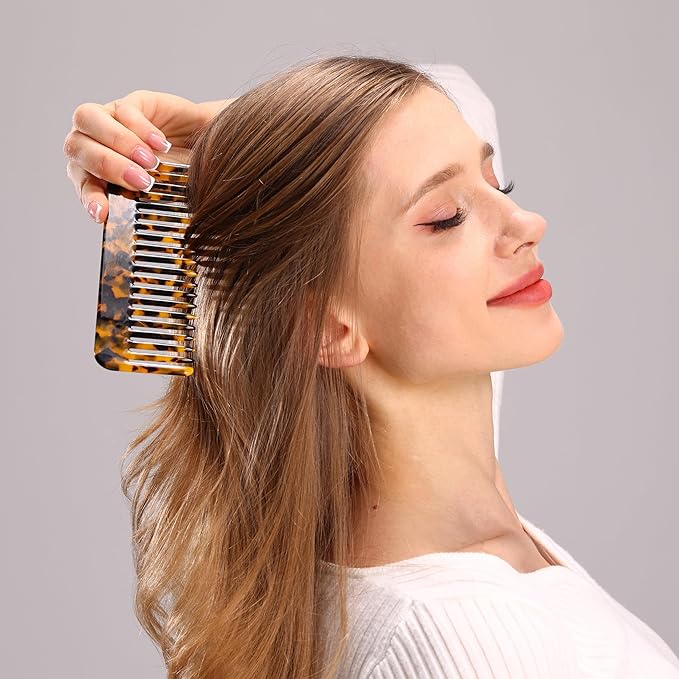 Fsmiling Wide Tooth Comb Large Detangling Comb Cellulose Detangler Comb for Women Thick Curly Wavy Wet Dry Hair 2 Pack,Tortoise shell-Velvo Beauty