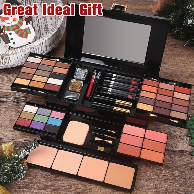 Professional Makeup Kit for Women Full Kit with Mirror 58 Colors All in One Make up Gift Set for Girls Included Eyeshadow,Compact Powder,Blusher,Lipstick,Eyebrow Pencil,Gitter Gel,Eyeliner,Mascara (N)-Velvo Beauty