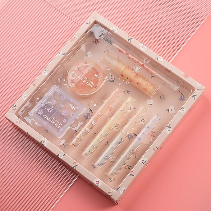 Makeup Kit for Girls, 8 Pieces Makeup Set, Include 4 Color Lipsticks and Eyeshadow, Eyebrow Pencil, Concealer, Blush Palette, Ideal Gift for Girls-Velvo Beauty