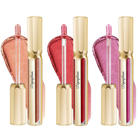 3Pc Lipsticks Set for Women Metallic Lipstick Long Lasting Dark Red Bronze Burgundy Lip Gloss, Metal Shine Lightweight Hydrating Full Coverage Lip Color, DP103/104/107-Velvo Beauty