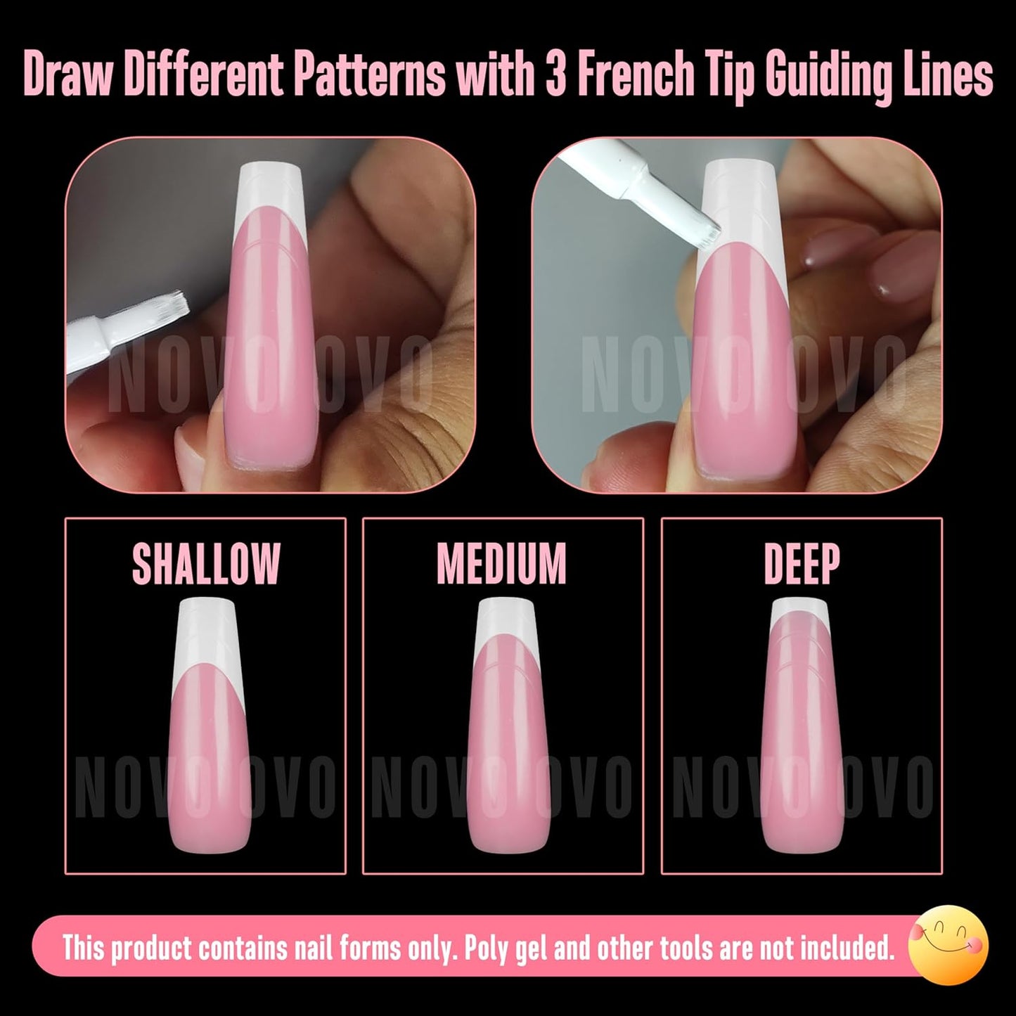 Tapered Square (Sculpted) Nail Dual Forms for Poly Gel Extension with Guiding Line Inside, XL XXL Reusable Full Cover Acrylic Builder Hard Gel Polygel Molds x 15 sizes 150 Pcs-Velvo Beauty