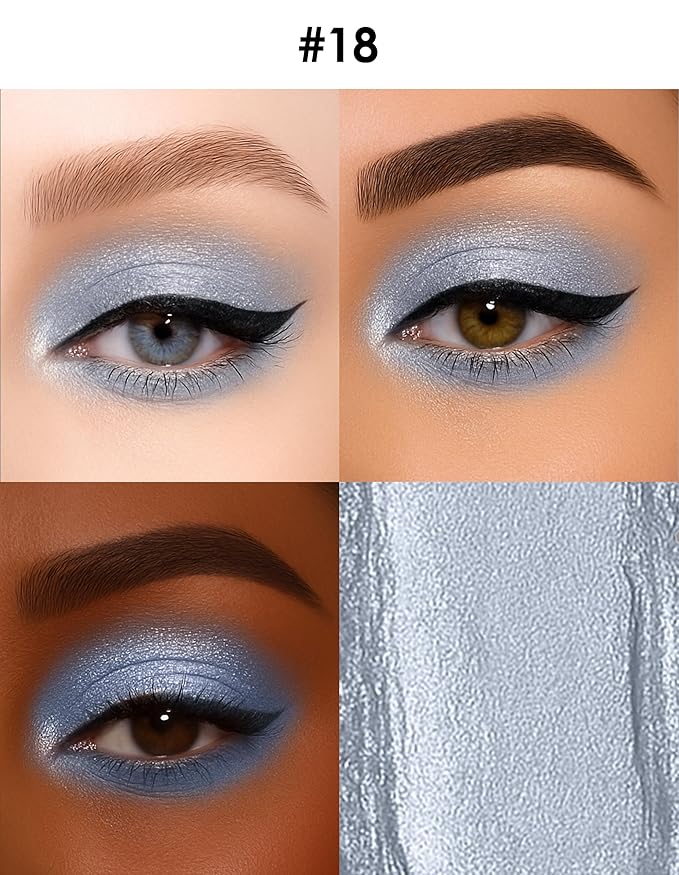 Erinde Shimmer Cream Eyeshadow Stick, Long Lasting Metallic Eye Shadow Sticks, Waterproof Creamy Glitter Eyeshadow Pencil, High Pigmented Blendable Neutral Eye Makeup, 18 Glacier Blue Shimmer-Velvo Beauty