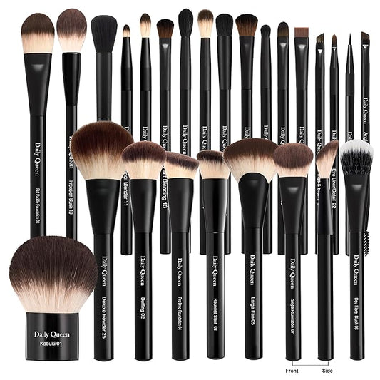 25 pcs Makeup Brush Set Holder Black Professional Kabuki Powder Concealers Eye shadows Blush Eyeliner Eyebrow Contour Eye blending Brushes (25pcs brush with box)-Velvo Beauty