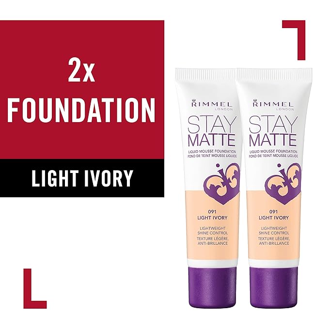 Rimmel, Stay Matte Foundation, Light Ivory 2 count (Pack of 1)-Velvo Beauty