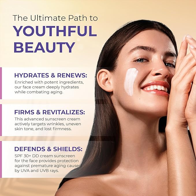 Daily Defense Mineral Sunscreen Face Moisturizer With SPF 30 + Hyaluronic Acid, Collagen, Peptides | Sun Screen Face Lotion, Sunblock Face Sunscreen | Reef Safe Sunscreen-Velvo Beauty