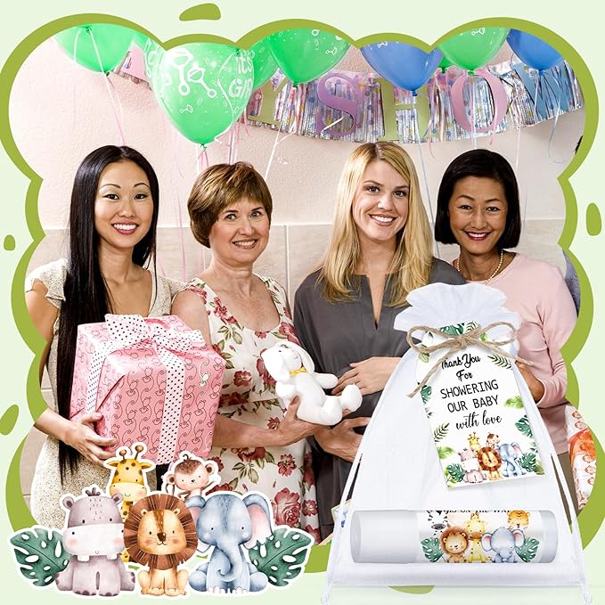 Dunzy 50 Pack Baby Shower Party Gifts Favors Bulk Lip Balms for Guests Boys Girls Games Neutral Gender Reveal Favors Baby Shower Prizes Souvenirs Bags Stuffer(Jungle Animal)-Velvo Beauty