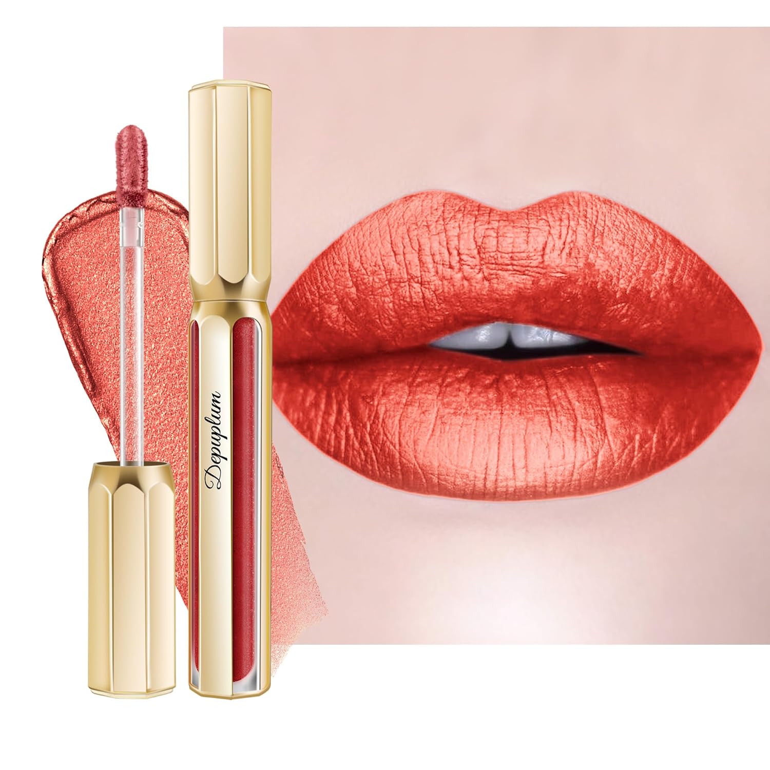 Red Lipsticks for Women Metallic Lipstick Long Lasting Non Stick Cup Lip Gloss, Shimmer Lightweight Hydrating Full Coverage Lip Color, DP116 Expectation-Velvo Beauty