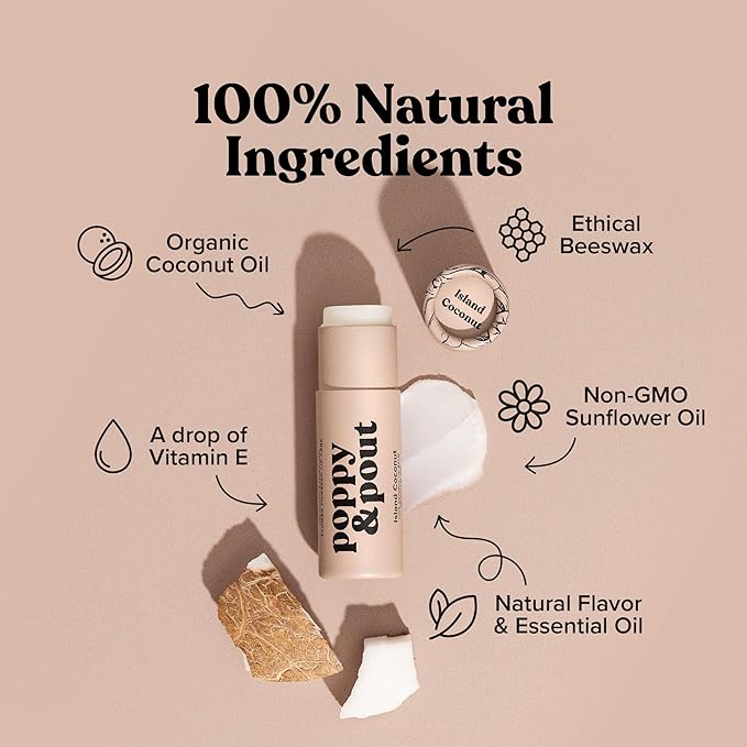 Poppy & Pout Island Coconut Jumbo Lip Balm | All Natural Lip Balms & Moisturizers | Hydrates with Beeswax, Vitamin E, Organic Coconut Oil | Cruelty-Free | Lip Balm in Recyclable Cardboard Tube-Velvo Beauty