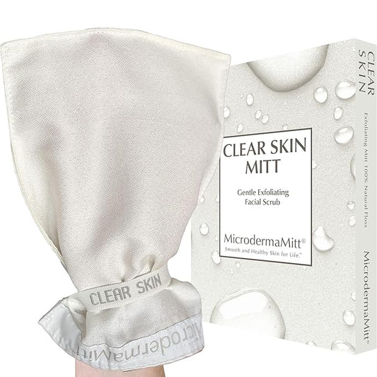 MicrodermaMitt Clear Skin Exfoliating Mitt for Face, Lips, Neck - Gentle Dead Skin Remover & Facial Scrub Clears Blackheads, Unclogs Pores, Evens Skin Tone & Texture, Lips Scrub Care, Lip Exfoliator-Velvo Beauty