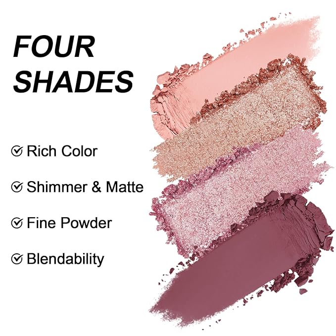 Erinde 4 Colors Eyeshadow Palette Eye Shadow Makeup, Matte Shimmer Metallic Purple Mauve Nude Neutral Eyeshadow, Long Wearing, Velvety Pigmented Blendable, Quad Eye Shadow Palette, 03-Velvo Beauty