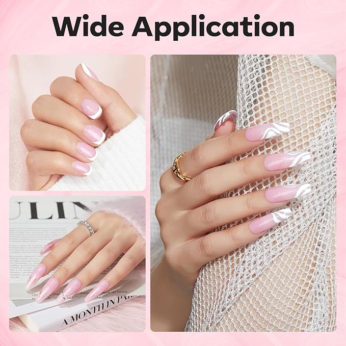 modelones Builder Nail Gel, 8-in-One Nude Pink Glitter Builder, Rainbow Iridescent Shimmer Nail Gel Polish, Jelly Pink Sparkle LED Lamp Cured Hard Rubber Color Base for Home DIY Salon Girls-Velvo Beauty