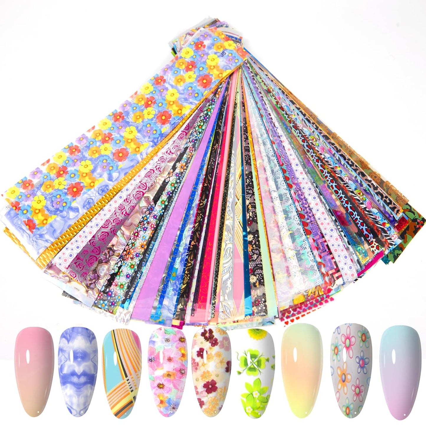 WOKOTO 300 Sheets Nail Foils Transfer Kit, Holographic Flower Marble Foil Sheets for Nail Art Transfer Paper, 1 Set for All Various Designs Nail Foil Transfer for Women Girls Nails-Velvo Beauty