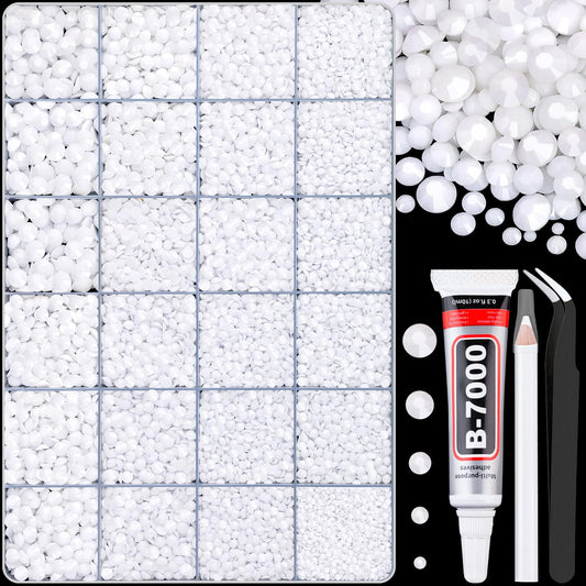 30000Pcs White Rhinestones for Bedazzling with B7000 Jewelry Glue, Bedazzler Kit Flatback Gems, Resin Rhinestones for Crafting Crafts Clothing Shoes Fabric Nail Art Assorted Size 2/3/4/5/6mm-Velvo Beauty