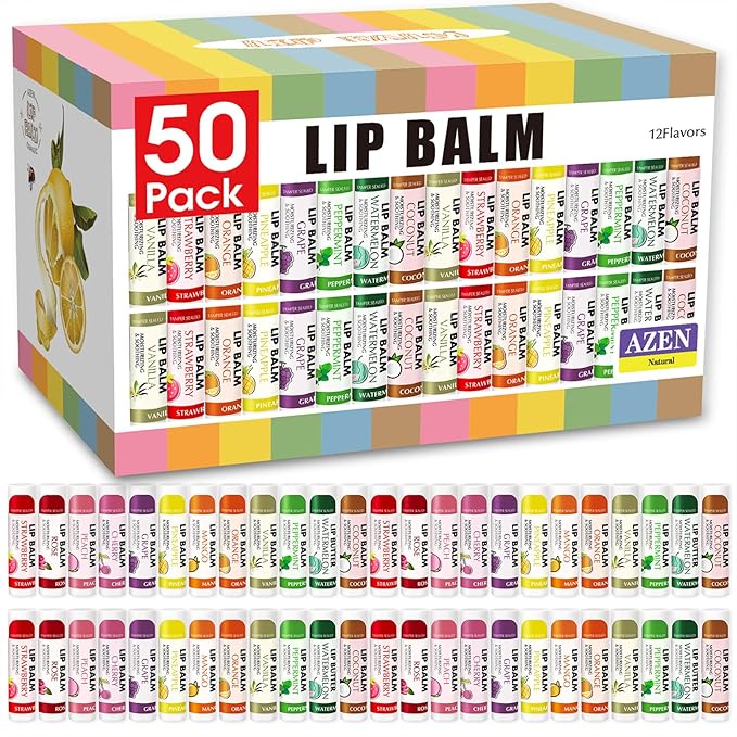 AZEN 50 Pack Lip Balm, Natural Lip Balm Bulk, Lip Care Product, Moisturizing Lip Balm for dry cracked lips-Velvo Beauty