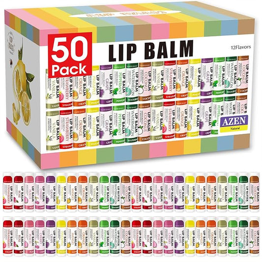 AZEN 50 Pack Lip Balm, Natural Lip Balm Bulk, Lip Care Product, Moisturizing Lip Balm for dry cracked lips-Velvo Beauty