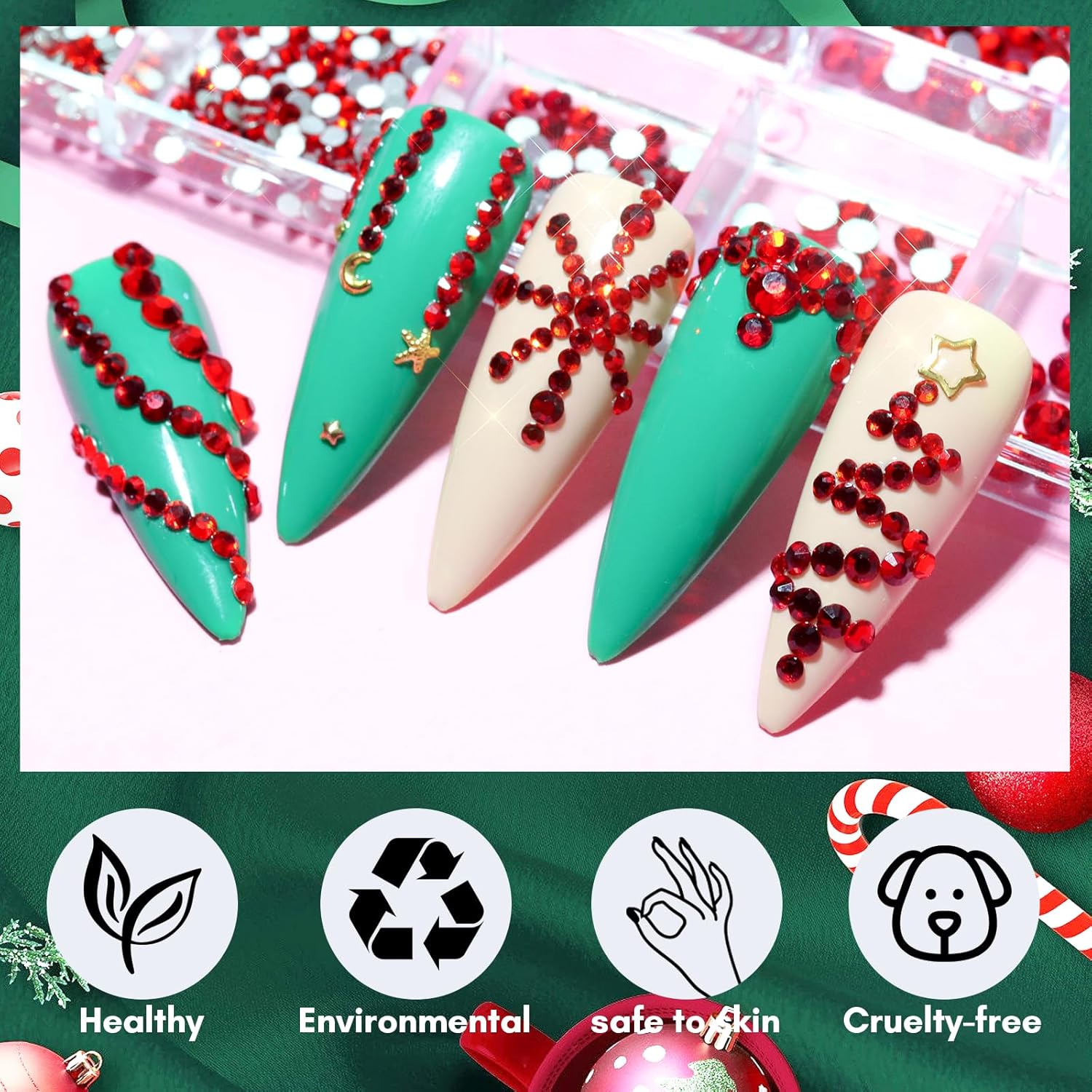 Makartt Red Nail Rhinestones Flatback Rhinestones Multi-Size Round Crystal Glass Nail Charms Diamonds Nail Jewels for DIY Crafts Makeup Nail Art Supplies Accessories Christmas Gift-Velvo Beauty