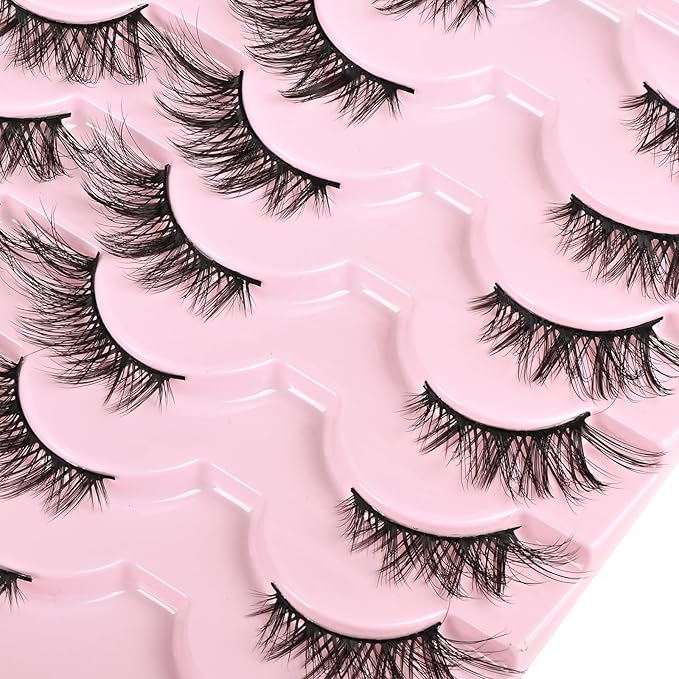 FARRED Half Eyelashes Natural False Lashes Wispy Cat Eye Strips Eyelash 14 Pairs Faux Mink Strip Eye Lashes Pack for Daily Makeup (F20 | 8-15 mm)-Velvo Beauty