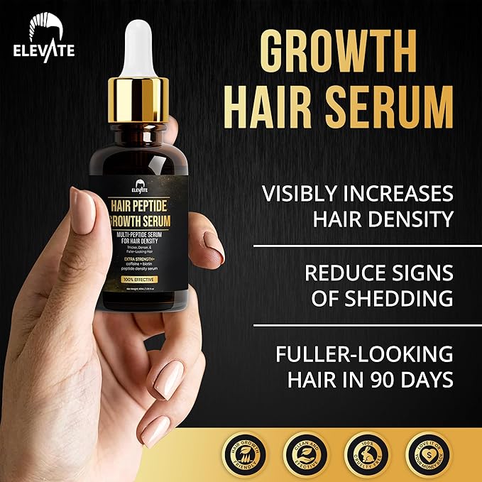 Elevate Multi-Peptide Hair Growth Serum Caffeine + Biotin Peptide Density for Fuller Thicker Visibly Longer Natural Hair Regrowth – Vegan Safe & Gentle Scalp Serum Formula Treatment for Thinning Loss-Velvo Beauty