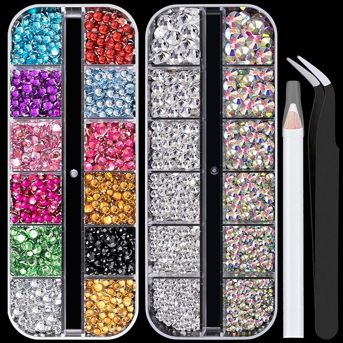 Flat Back Rhinestone Kits Colorful Rhinestones+Crystal AB&Transparent White Gems With Picker Pencil And Tweezer For Home DIY And Professional Nail Art-Velvo Beauty